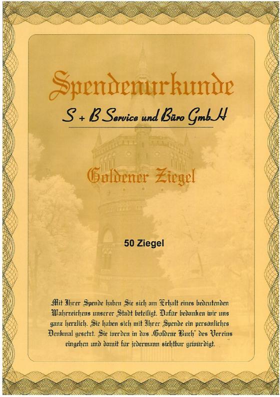 Spendenurkunde "Goldener Ziegel"