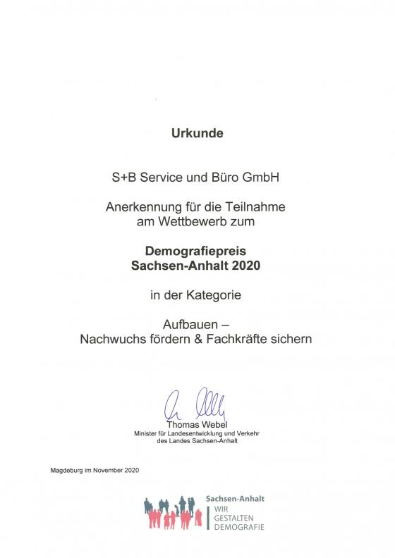Teilnahme Demografiepreis des Landes Sachsen-Anhalt 2020